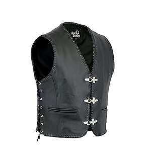 Chaleco de cuero negro para hombre, estilo motociclista, tallas S a 3XL - Product Image 1