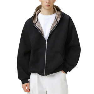 Sweat-shirt à capuche zippé pour homme, coupe ample, style décontracté, couleur unie, en coton French Terry, pour l'automne - Product Image 4