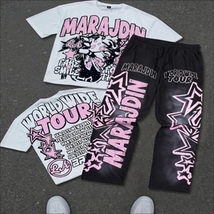 Custom Design <b>Men's</b> Breathable 100% Cotton Casual Eco-Friendly Street T-Shirt Sweat Pant Set <b>Summer</b> Fashion Matching Two-Piece - Product Image 2
