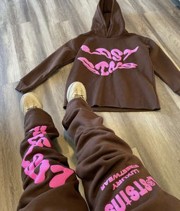 Sudadera con capucha de algodón grueso personalizada con hombros caídos, corte deshilachado, bajo sin rematar, estilo cropped y acampanado, para hombre, con estampado 3D de alta calidad - Product Image 5