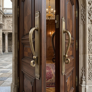 Poignée de porte de luxe en laiton antique Oxford Crest |   Poignée de porte d'entrée principale décorative au design moderne pour hôtels - Product Image 4