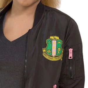 Black Women Bomber <b>Jacket</b> with Green and Gold Embroidered Crest Full Zip Long Sleeve Casual Lightweight Fashion Outerwear Wear - Product Image 3