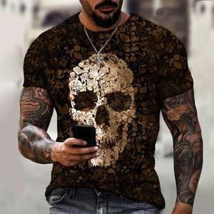 Camiseta Casual con Estampado de Calavera, Tejida, Ajustada, de Manga Corta, Transpirable, para Verano - Product Image 2
