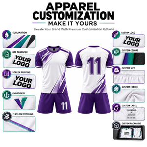 Uniforme de Fútbol Personalizable Morado y Blanco, Cuello Redondo, Manga Corta, Sublimado, Absorbente de Humedad, Unisex para Adultos - Product Image 3