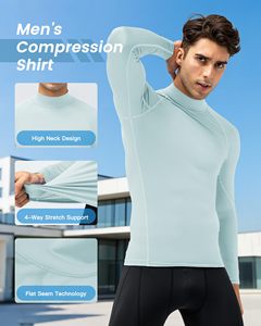 Men Running Compression Shirt MMA Rash Guard Turtle Neck <b>Long</b> <b>Sleeve</b> Athletic <b>Base</b> <b>Layer</b> Rash Guard For Gym Training Cycling Top - Product Image 3
