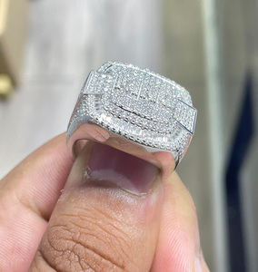 <b>Iced</b> Out Brilliant Cut Hip Hop Style Rhodium Plated Sterling Silver Cluster <b>Ring</b> Unisex Engagement Wedding Anniversary Gift - Product Image 4
