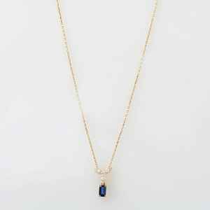 Dainty Baguette <b>Blue</b> <b>Sapphire</b> Pendant Minimalist 925 Sterling Silver 14K Gold Plated Elegant Fine Jewelry - Product Image 4