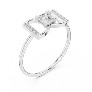 Princess Cut Moissanite <b>Solitaire</b> Statement <b>Ring</b> with Pavé Accents in Sterling <b>Silver</b> - Product Image 4