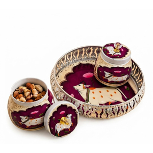 Decorative Modern Metal Jar Serving Tray Set Velvet <b>Box</b> Premium Wedding Fruit Ramadan Dates Nuts <b>Hamper</b> Packaging Snack Storage - Product Image 2