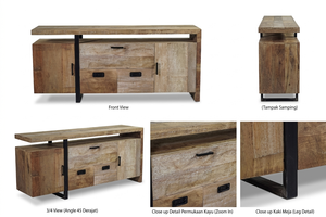 Aparador Miya de Madera Maciza Estilo Japandi con Almacenamiento, Acabado Natural, Elegante Vinoteca para Comedor u Hotel - Product Image 5