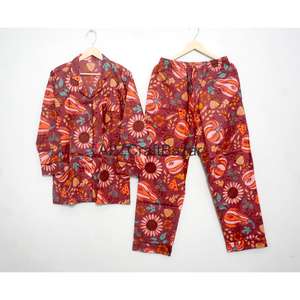 Ensemble de pyjama pour femmes en coton 100% vintage, luxueux, classique, floral, 2 pièces, taille élastique, manches longues, doux et lisse - Product Image 3