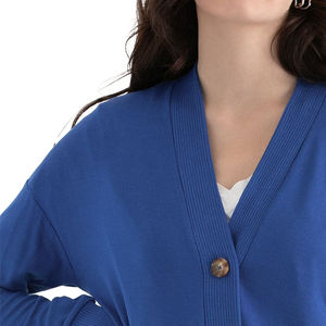 Cárdigan Azul Ligero con Cuello en V para Mujer, Suéter Casual con Botones, Manga Larga, Tejido Acanalado, Prenda de Punto Casual para Otoño - Product Image 5
