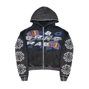 Sweat-shirt à capuche rose pour homme de Brand Studios, imprimé par sublimation, avec bordure en strass, streetwear d'hiver - Product Image 4