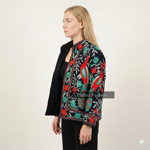 Ropa de Mujer Hecha a Mano, Estilo Boho, Bordada, de Terciopelo Azul y Algodón, Secado Rápido, Transpirable, Ecológica, de Lujo, con Diseño Floral - Product Image 4