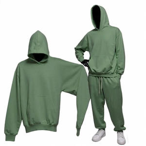 Men's <b>Green</b> Hooded Tracksuit Full Sleeve Casual Pants <b>Set</b> Breathable Midweight 100% Cotton Autumn Wear - Product Image 6