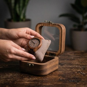 Personalized Walnut Watch <b>Box</b> for Men with Glass Wood Lid Engraved Gift for Dad-Jewelry <b>Storage</b> - Product Image 5