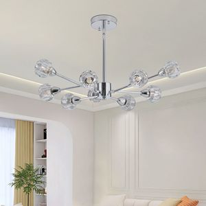 Lustre moderne en cristal chromé de 28 pouces, 9 lumières, suspension pour salon, salle à manger, cuisine - Comprend les luminaires, ampoules non incluses - Product Image 5