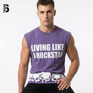 T-shirt Homme Streetwear Vintage à Logo Personnalisé, Lavage Acide, Manches Courtes, Col Rond, Motif Rockstar, Coupe Musclée, 100% Coton, Ourlet Élastique - Product Image 1