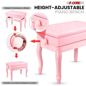 5 Core Piano Bench 3" Padded <b>Cushioned</b> <b>Stool</b> Wooden Heavy Duty Adjustable Musician Chair w Storage - Product Image 5