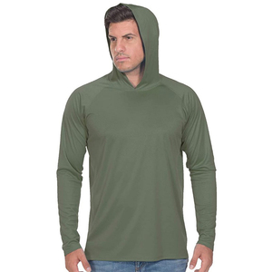 T-shirt décontracté en tricot à manches longues et à capuche pour homme, bleu clair, couleur unie, coupe classique - Product Image 2