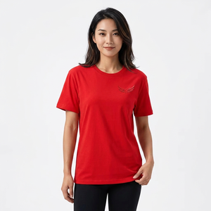 Red Men's Oversized Short <b>Sleeve</b> T-Shirt With Embroidered Logo O-Neck Casual Jersey Cotton <b>Top</b> - Product Image 3
