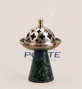 Natural Green Marble <b>Bakhoor</b> Burner with Gold Brass Lid Modern Arabian <b>Oud</b> Incense Holder For Home Decor Yoga And Meditation - Product Image 3