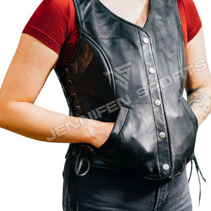 Chaleco de cuero de vaca 100% auténtico para mujer, estilo motero, de secado rápido, relleno de algodón, ropa de calle a la moda - Product Image 3