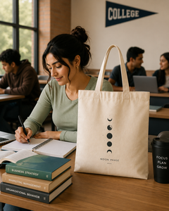 Bolso de lona con diseño de fase lunar, diseño minimalista, compañero de compras para todas las estaciones - Product Image 1