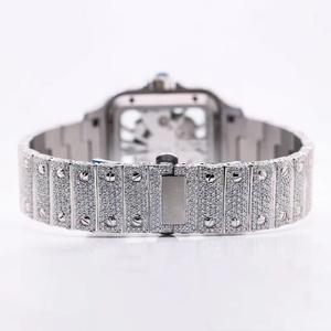 Reloj de pulsera mecánico automático esqueleto con incrustaciones de moissanita plateada, corte redondo VS1, tipo diamante E, joyería de lujo al por mayor - Product Image 1