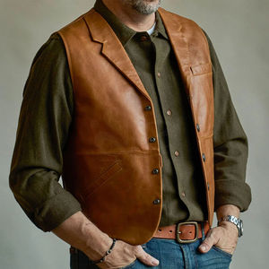 Gilet en cuir marron vintage pour homme, style motard, avec poches discrètes, personnalisable - Product Image 4