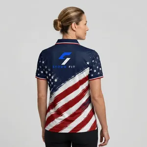 Camiseta Polo Personalizada de Secado Rápido para Mujer, con Estampado de la Bandera Americana, Deportiva, de Manga Corta y Corte Regular - Product Image 3