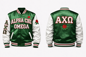 For Chi Omega Vintage Bomber Satin Jacket AXO Sorority Greek Line Chi Omega Greek Jackets Lettermen Coat <b>Waterproof</b> Breathable - Product Image 6