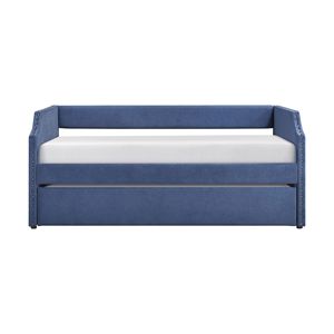 Moderno contemporaneo mobili in legno blu testurizzato tessuto divano letto imbottito con stalla 1pc letto in una scatola - Product Image 3