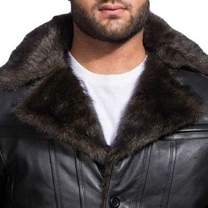 Chaqueta de Cuero Genuino Negra para Hombre con Cuello de Piel, Abrigo Vintage a Prueba de Viento para Invierno - Product Image 5