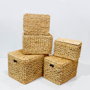 Natural Seagrass Eco-Friendly Luxury <b>Storage</b> <b>Baskets</b> with Lid and Handle Multifunction Design for Neatening/<b>Storage</b> - Product Image 3