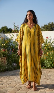 Caftán Tie Dye para Mujer, Largo hasta el Suelo, Ecológico, 100% Algodón, Corte Holgado, Cintura Natural, Estilo Casual de Verano, Boho, para Vacaciones - Product Image 3