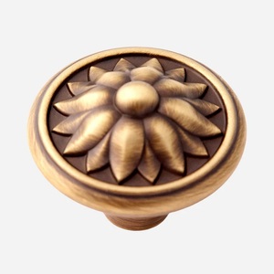Glitter Bronze brass Round Cabinet Knob with Flower Design Traditional Style Durable Furniture Handle for <b>Kitchen</b> Drawer Knob - Product Image 1