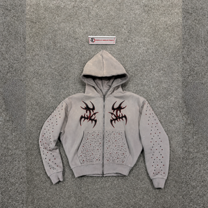 Grey Tribal Graphic Zip Up Hoodie Y2K Streetwear Oversized <b>Gothic</b> Sweatshirt Rhinestone Style Unisex Fashion <b>Jacket</b> With Urban's - Product Image 5