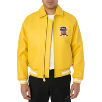 Blouson aviateur en cuir jaune unisexe Avirex avec patch brodé, fermeture à ceinture, col en V, style hip-hop, hiver, chauffant, épais, personnalisé