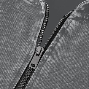 Sweat-shirt à capuche unisexe surdimensionné avec fermeture éclair, en tissu denim gris uni, pour homme, vêtement décontracté pour l'automne - Product Image 6