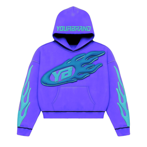Sweat-shirt à capuche personnalisé avec impression de flammes en relief, style streetwear Y2K surdimensionné, sweat-shirt à capuche avec graphisme 3D en relief, style hip-hop, avec logo personnalisé - Product Image 6