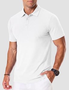 Polo à manches courtes blanc pour homme, couleur unie, tissu Oxford tissé décontracté, coupe classique, design boutonné - Product Image 4