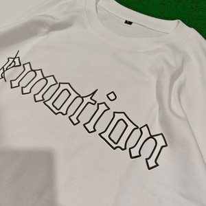 T-shirt décontracté pour homme, blanc, coupe classique, manches courtes, col rond, avec impression DTF de la lettre, logo sur le devant, 100% coton jersey tricoté - Product Image 2