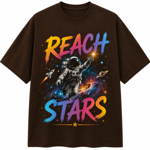 เสื้อยืดแขนยาวผู้ชายสีดำพิมพ์ลายอวกาศ Reach Stars คอกลม ทรงปกติ สวมใส่สบาย ผลิตจากผ้าฝ้ายเจอร์ซีย์ 100% - Product Image 1
