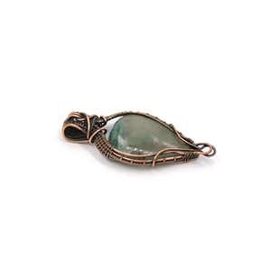 Natural Green Agate Teardrop Wire Wrapped Brass Pendant 30x40mm 18K Gold Plated Gemstone Jewelry for Anniversary Wholesale - Product Image 2
