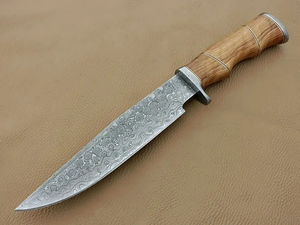Couteau de chasse à lame fixe LEGACY BLADES OEM en acier Damas, pointe tombante, manche ergonomique en bois, Bushcraft, garantie usine de 3 ans - Product Image 4