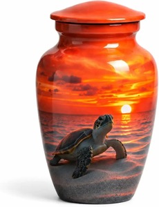 Urne funéraire en forme de tortue de mer noire pour cendres humaines, design corail océanique coloré, grande urne en aluminium de 200 cm³ avec sac gratuit - Product Image 3