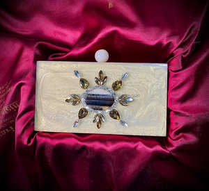 Bolso de mano de resina de diamantes de imitación con purpurina blanca de la mejor calidad para mujer de alto perfil para bodas, aniversarios, estilo de moda - Product Image 3