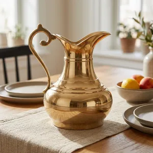Carafe à eau en laiton massif poli, élégante, dorée, classique, de luxe, pour la table, vaisselle de service, articles de boisson - Product Image 4
