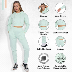 Conjunto de Dos Piezas para Mujer, Estilo Minimalista, Sudadera Corta con Cierre Completo, Pantalones Deportivos de Corte Holgado, Material Orgánico Sostenible - Product Image 6